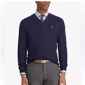Polo Ralph Lauren men’s  navy vneck pullover cashmere preppy sweater extra large